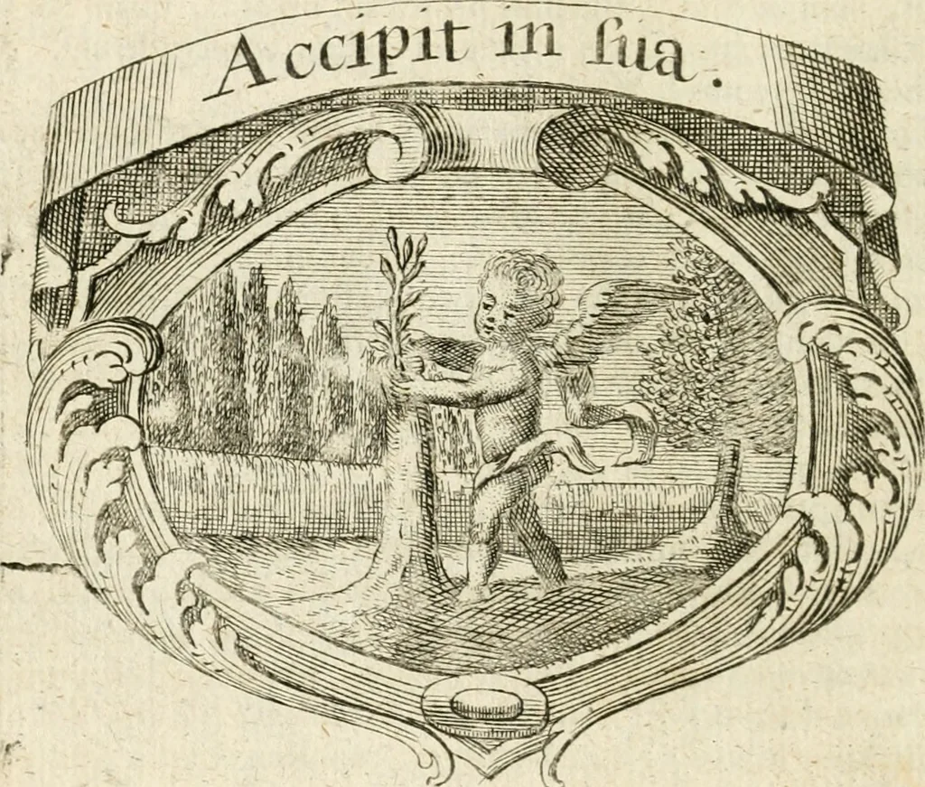 An illustration from Mater amoris et doloris : quam Christus in cruce moriens omnibus ac singulis suis fidelibus in matrem legavit, ecce mater tua : nunc explicata per sacra emblemata, figuras scripturae quàm plurimas, conceptus varios praedicabiles, SS. patrum sententias, raras historias, & pios ad Jesum patientem, ac sanctissimam matrem ejus compatientem affectus : opus omnibus Jesum & Mariam amantibus, praedicantibus, aut meditantibus perutile, com triplici indice considerationum, rerum memorabilium, & concionatorio, formandis per annum concionibus opportuno, 1726, leaf 297