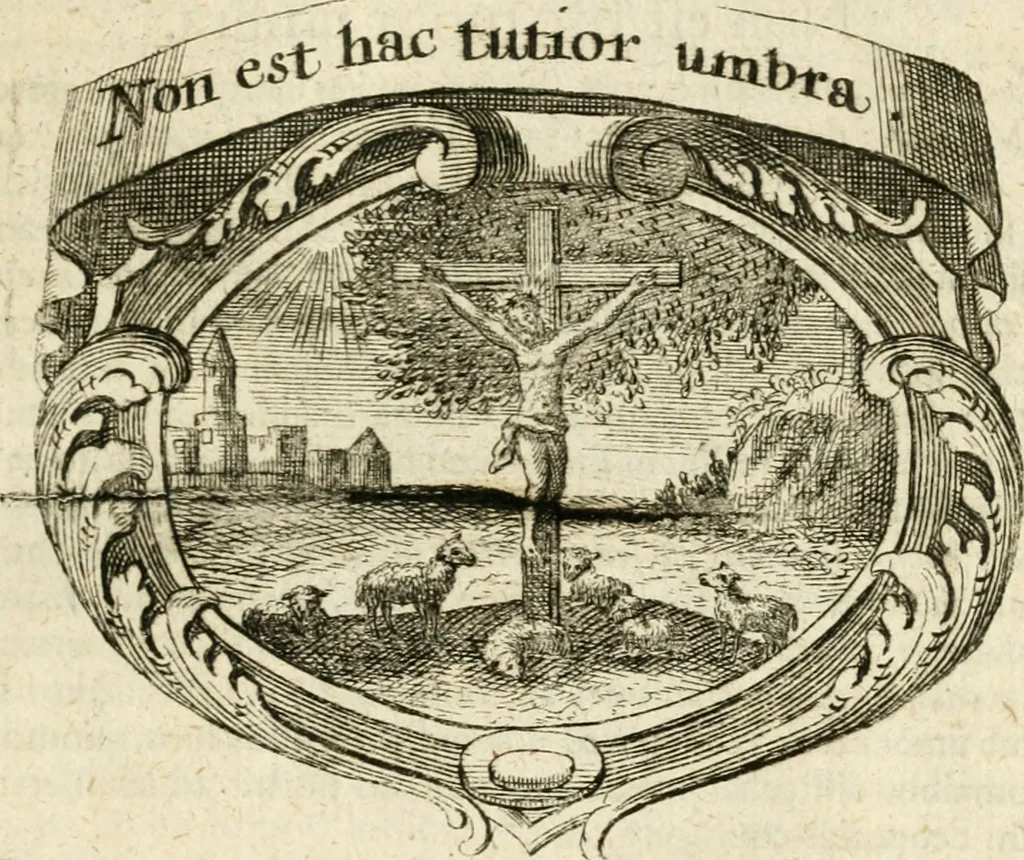 An illustration from Mater amoris et doloris : quam Christus in cruce moriens omnibus ac singulis suis fidelibus in matrem legavit, ecce mater tua : nunc explicata per sacra emblemata, figuras scripturae quàm plurimas, conceptus varios praedicabiles, SS. patrum sententias, raras historias, & pios ad Jesum patientem, ac sanctissimam matrem ejus compatientem affectus : opus omnibus Jesum & Mariam amantibus, praedicantibus, aut meditantibus perutile, com triplici indice considerationum, rerum memorabilium, & concionatorio, formandis per annum concionibus opportuno, 1726, leaf 304