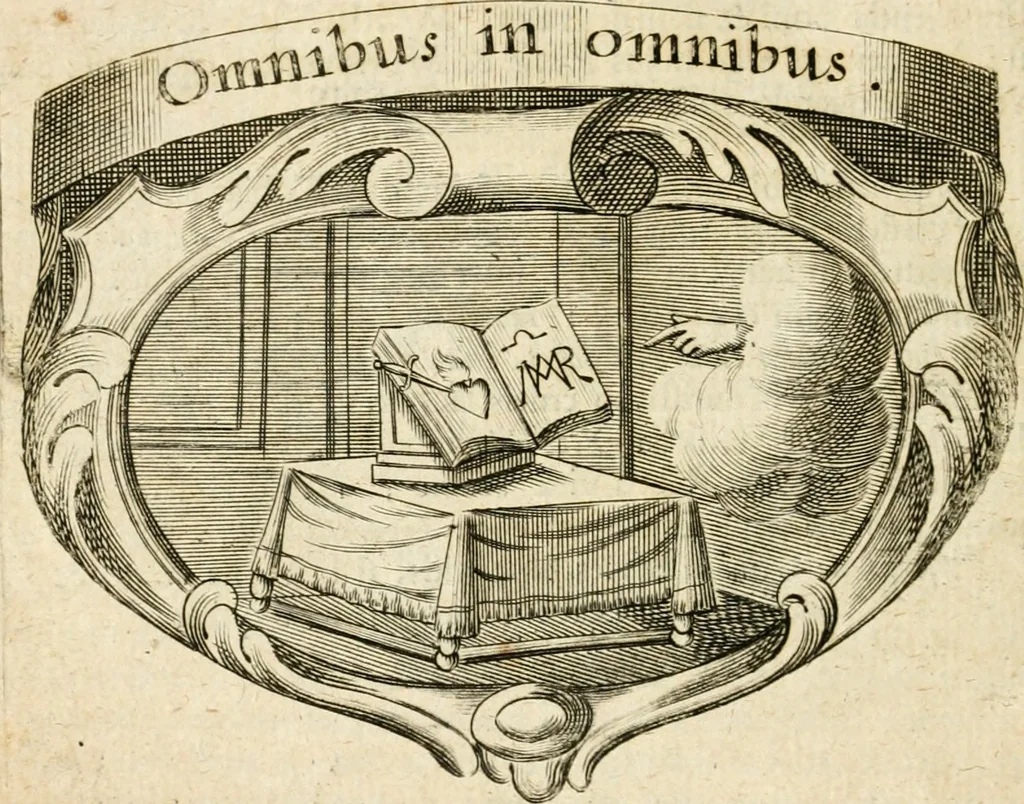 An illustration from Mater amoris et doloris : quam Christus in cruce moriens omnibus ac singulis suis fidelibus in matrem legavit, ecce mater tua : nunc explicata per sacra emblemata, figuras scripturae quàm plurimas, conceptus varios praedicabiles, SS. patrum sententias, raras historias, & pios ad Jesum patientem, ac sanctissimam matrem ejus compatientem affectus : opus omnibus Jesum & Mariam amantibus, praedicantibus, aut meditantibus perutile, com triplici indice considerationum, rerum memorabilium, & concionatorio, formandis per annum concionibus opportuno, 1726, leaf 35