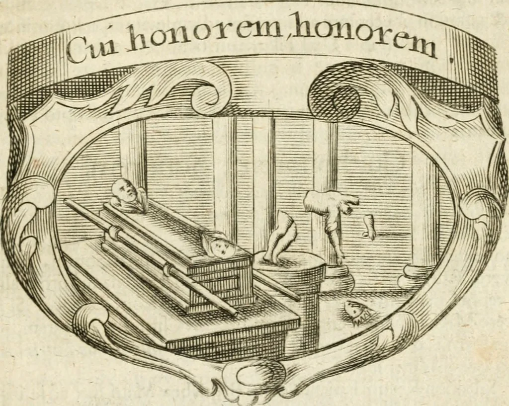 An illustration from Mater amoris et doloris : quam Christus in cruce moriens omnibus ac singulis suis fidelibus in matrem legavit, ecce mater tua : nunc explicata per sacra emblemata, figuras scripturae quàm plurimas, conceptus varios praedicabiles, SS. patrum sententias, raras historias, & pios ad Jesum patientem, ac sanctissimam matrem ejus compatientem affectus : opus omnibus Jesum & Mariam amantibus, praedicantibus, aut meditantibus perutile, com triplici indice considerationum, rerum memorabilium, & concionatorio, formandis per annum concionibus opportuno, 1726, leaf 486