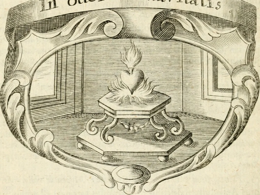 An illustration from Mater amoris et doloris : quam Christus in cruce moriens omnibus ac singulis suis fidelibus in matrem legavit, ecce mater tua : nunc explicata per sacra emblemata, figuras scripturae quàm plurimas, conceptus varios praedicabiles, SS. patrum sententias, raras historias, & pios ad Jesum patientem, ac sanctissimam matrem ejus compatientem affectus : opus omnibus Jesum & Mariam amantibus, praedicantibus, aut meditantibus perutile, com triplici indice considerationum, rerum memorabilium, & concionatorio, formandis per annum concionibus opportuno, 1726, leaf 69