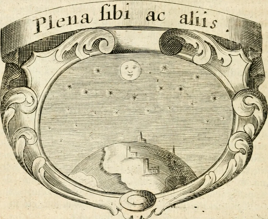 An illustration from Mater amoris et doloris : quam Christus in cruce moriens omnibus ac singulis suis fidelibus in matrem legavit, ecce mater tua : nunc explicata per sacra emblemata, figuras scripturae quàm plurimas, conceptus varios praedicabiles, SS. patrum sententias, raras historias, & pios ad Jesum patientem, ac sanctissimam matrem ejus compatientem affectus : opus omnibus Jesum & Mariam amantibus, praedicantibus, aut meditantibus perutile, com triplici indice considerationum, rerum memorabilium, & concionatorio, formandis per annum concionibus opportuno, 1726, leaf 97