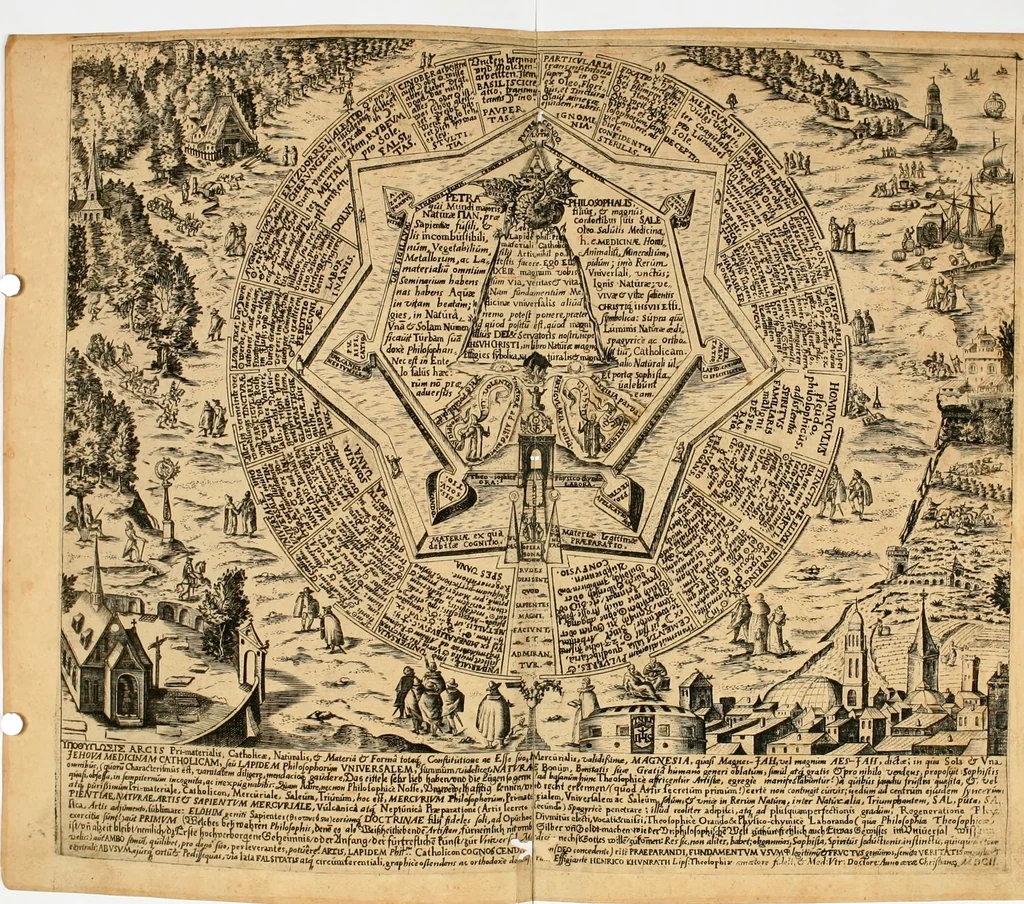 An illustration from Amphitheatrvm sapientiae aeternae : solius verae, christiano-kabalisticvm, divino-magicvm, nec non physico-chymicvm, tertrivnvm, catholicon, 1609, leaf 17