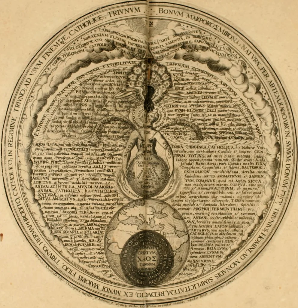An illustration from Amphitheatrvm sapientiae aeternae : solius verae, christiano-kabalisticvm, divino-magicvm, nec non physico-chymicvm, tertrivnvm, catholicon, 1609, leaf 27