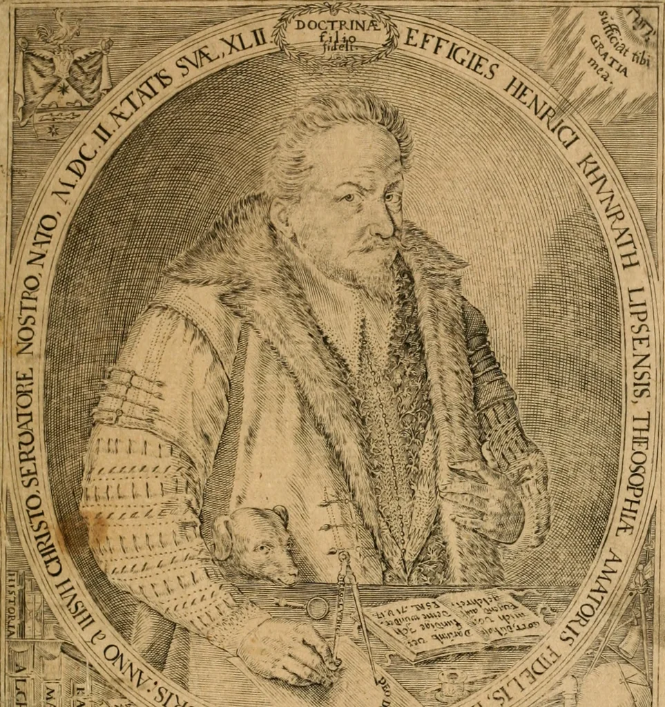 An illustration from Amphitheatrvm sapientiae aeternae : solius verae, christiano-kabalisticvm, divino-magicvm, nec non physico-chymicvm, tertrivnvm, catholicon, 1609, leaf 8