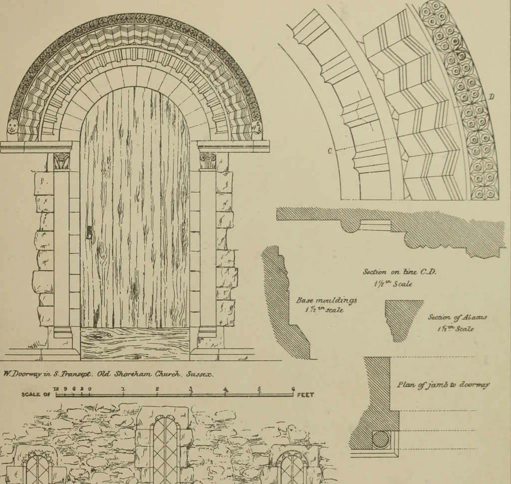An illustration from An analysis of Gothic architecture. Illustrated by a series of upwards of seven hundred examples of doorways, windows, mouldings, roofs, arches, crosses, panels, buttresses, seats, screens, etc., and accompanied with remarks on the several details of an ecclesiastical edifice, 1903, leaf 138