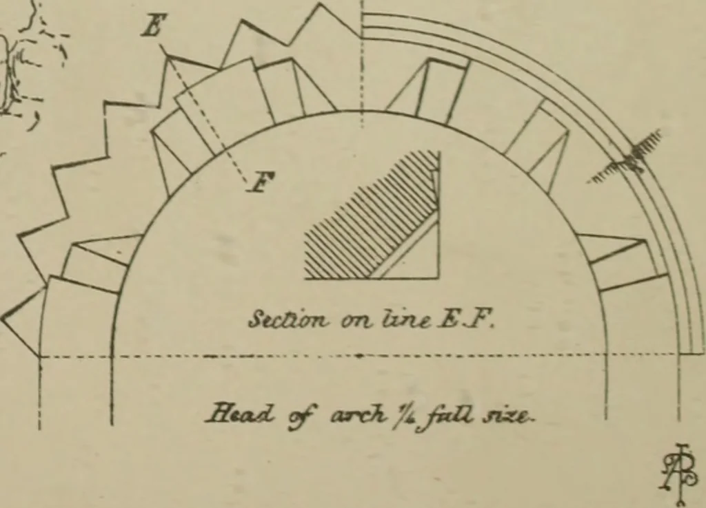 An illustration from An analysis of Gothic architecture. Illustrated by a series of upwards of seven hundred examples of doorways, windows, mouldings, roofs, arches, crosses, panels, buttresses, seats, screens, etc., and accompanied with remarks on the several details of an ecclesiastical edifice, 1903, leaf 138