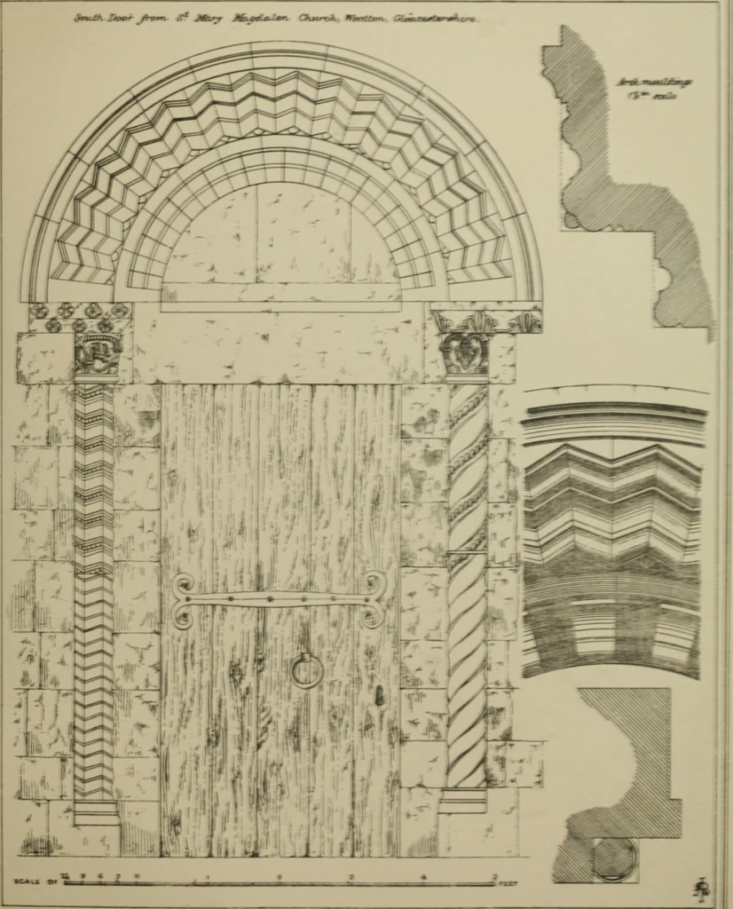 An illustration from An analysis of Gothic architecture. Illustrated by a series of upwards of seven hundred examples of doorways, windows, mouldings, roofs, arches, crosses, panels, buttresses, seats, screens, etc., and accompanied with remarks on the several details of an ecclesiastical edifice, 1903, leaf 142