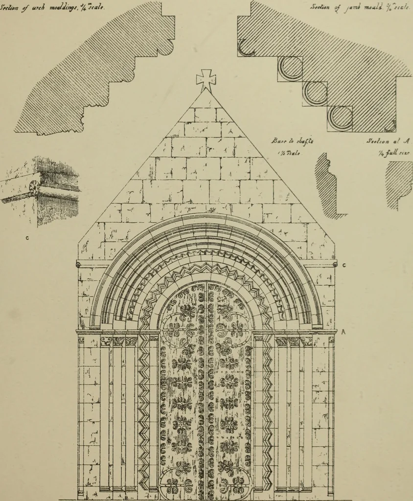 An illustration from An analysis of Gothic architecture. Illustrated by a series of upwards of seven hundred examples of doorways, windows, mouldings, roofs, arches, crosses, panels, buttresses, seats, screens, etc., and accompanied with remarks on the several details of an ecclesiastical edifice, 1903, leaf 146