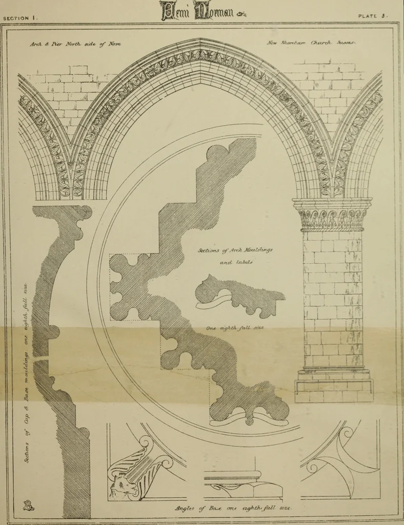 An illustration from An analysis of Gothic architecture. Illustrated by a series of upwards of seven hundred examples of doorways, windows, mouldings, roofs, arches, crosses, panels, buttresses, seats, screens, etc., and accompanied with remarks on the several details of an ecclesiastical edifice, 1903, leaf 152