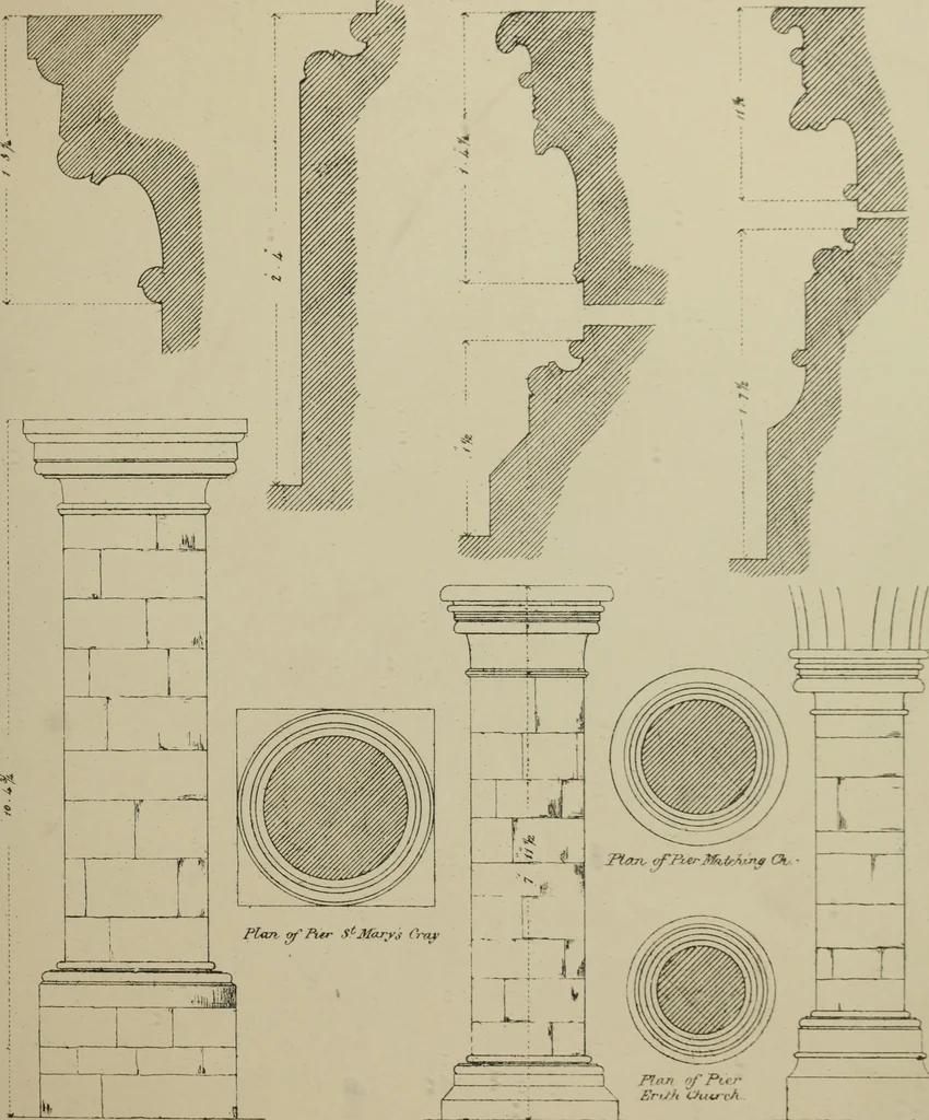 An illustration from An analysis of Gothic architecture. Illustrated by a series of upwards of seven hundred examples of doorways, windows, mouldings, roofs, arches, crosses, panels, buttresses, seats, screens, etc., and accompanied with remarks on the several details of an ecclesiastical edifice, 1903, leaf 160