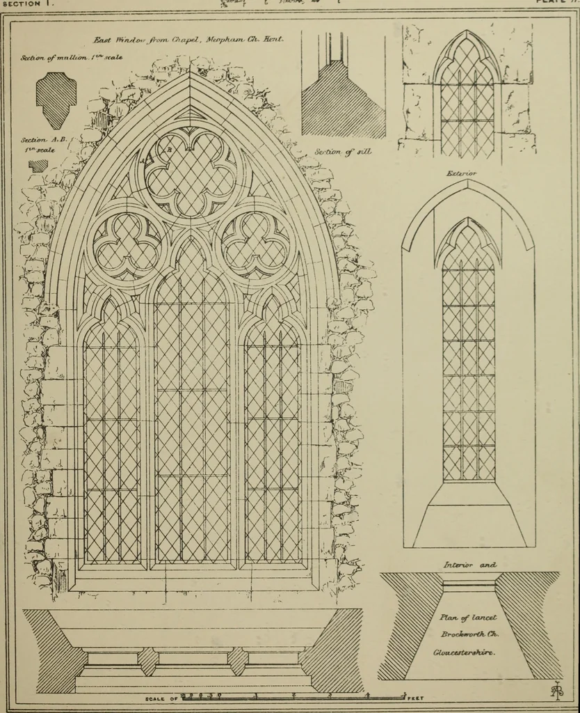 An illustration from An analysis of Gothic architecture. Illustrated by a series of upwards of seven hundred examples of doorways, windows, mouldings, roofs, arches, crosses, panels, buttresses, seats, screens, etc., and accompanied with remarks on the several details of an ecclesiastical edifice, 1903, leaf 178