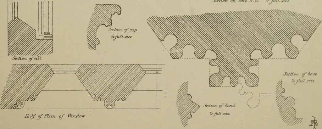 An illustration from An analysis of Gothic architecture. Illustrated by a series of upwards of seven hundred examples of doorways, windows, mouldings, roofs, arches, crosses, panels, buttresses, seats, screens, etc., and accompanied with remarks on the several details of an ecclesiastical edifice, 1903, leaf 180