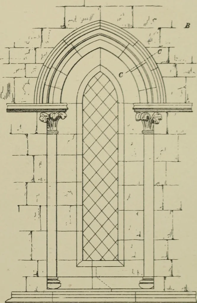 An illustration from An analysis of Gothic architecture. Illustrated by a series of upwards of seven hundred examples of doorways, windows, mouldings, roofs, arches, crosses, panels, buttresses, seats, screens, etc., and accompanied with remarks on the several details of an ecclesiastical edifice, 1903, leaf 182