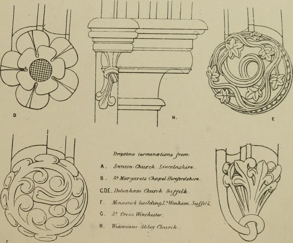 An illustration from An analysis of Gothic architecture. Illustrated by a series of upwards of seven hundred examples of doorways, windows, mouldings, roofs, arches, crosses, panels, buttresses, seats, screens, etc., and accompanied with remarks on the several details of an ecclesiastical edifice, 1903, leaf 192