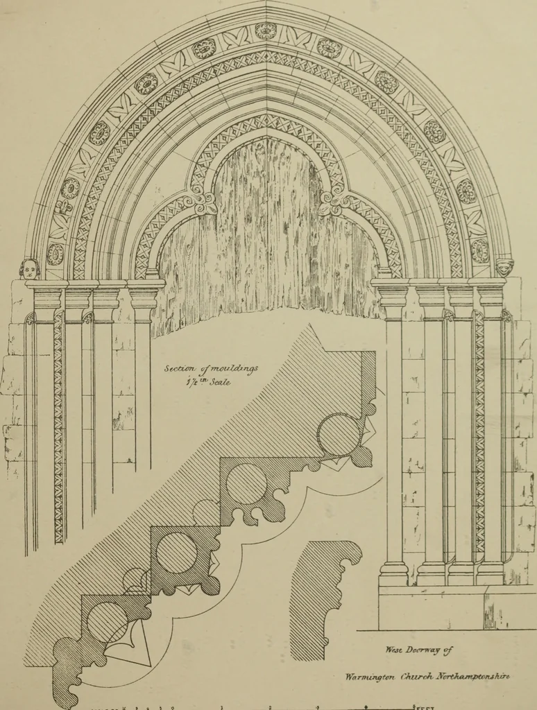 An illustration from An analysis of Gothic architecture. Illustrated by a series of upwards of seven hundred examples of doorways, windows, mouldings, roofs, arches, crosses, panels, buttresses, seats, screens, etc., and accompanied with remarks on the several details of an ecclesiastical edifice, 1903, leaf 198