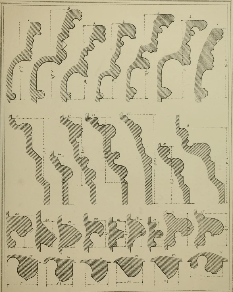 An illustration from An analysis of Gothic architecture. Illustrated by a series of upwards of seven hundred examples of doorways, windows, mouldings, roofs, arches, crosses, panels, buttresses, seats, screens, etc., and accompanied with remarks on the several details of an ecclesiastical edifice, 1903, leaf 204