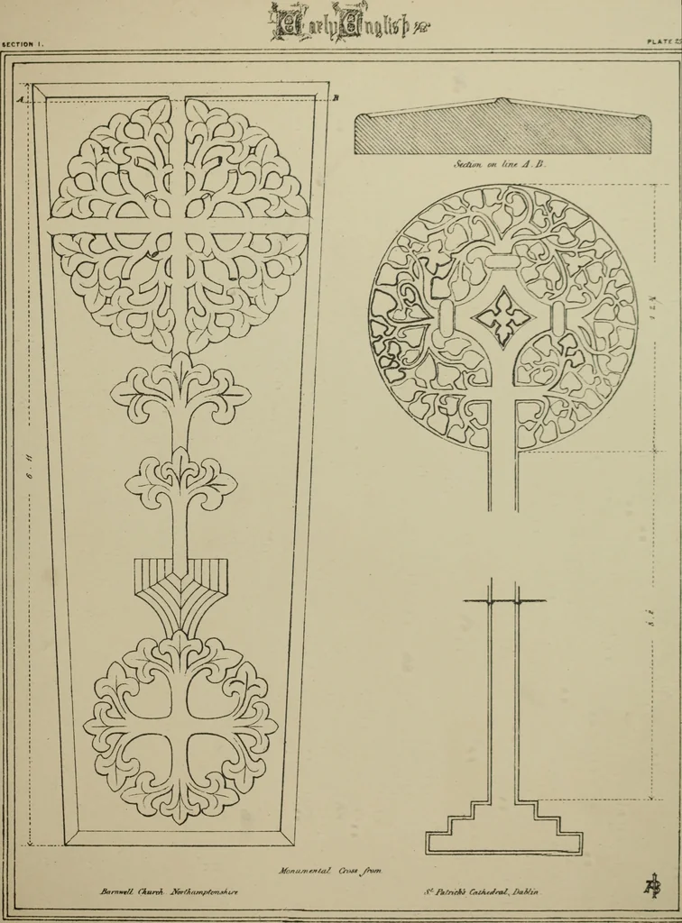 An illustration from An analysis of Gothic architecture. Illustrated by a series of upwards of seven hundred examples of doorways, windows, mouldings, roofs, arches, crosses, panels, buttresses, seats, screens, etc., and accompanied with remarks on the several details of an ecclesiastical edifice, 1903, leaf 206