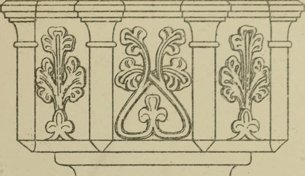 An illustration from An analysis of Gothic architecture. Illustrated by a series of upwards of seven hundred examples of doorways, windows, mouldings, roofs, arches, crosses, panels, buttresses, seats, screens, etc., and accompanied with remarks on the several details of an ecclesiastical edifice, 1903, leaf 210