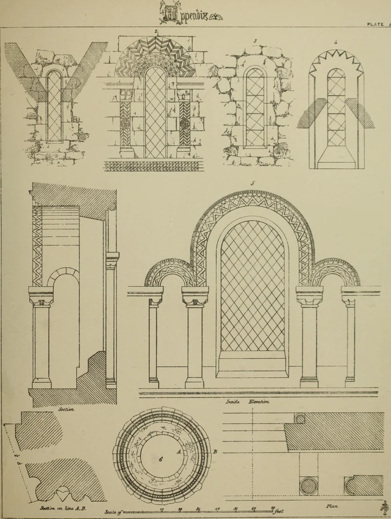 An illustration from An analysis of Gothic architecture. Illustrated by a series of upwards of seven hundred examples of doorways, windows, mouldings, roofs, arches, crosses, panels, buttresses, seats, screens, etc., and accompanied with remarks on the several details of an ecclesiastical edifice, 1903, leaf 214