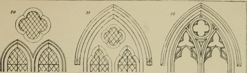 An illustration from An analysis of Gothic architecture. Illustrated by a series of upwards of seven hundred examples of doorways, windows, mouldings, roofs, arches, crosses, panels, buttresses, seats, screens, etc., and accompanied with remarks on the several details of an ecclesiastical edifice, 1903, leaf 218