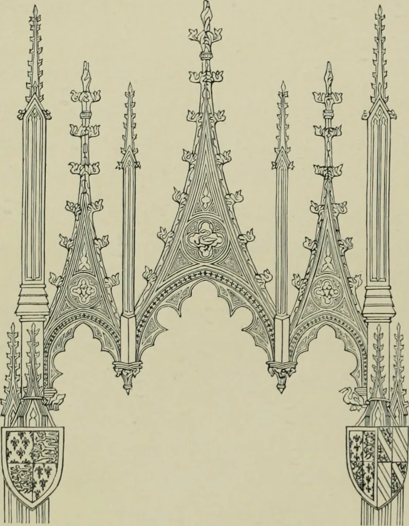 An illustration from An analysis of Gothic architecture. Illustrated by a series of upwards of seven hundred examples of doorways, windows, mouldings, roofs, arches, crosses, panels, buttresses, seats, screens, etc., and accompanied with remarks on the several details of an ecclesiastical edifice, 1903, leaf 25