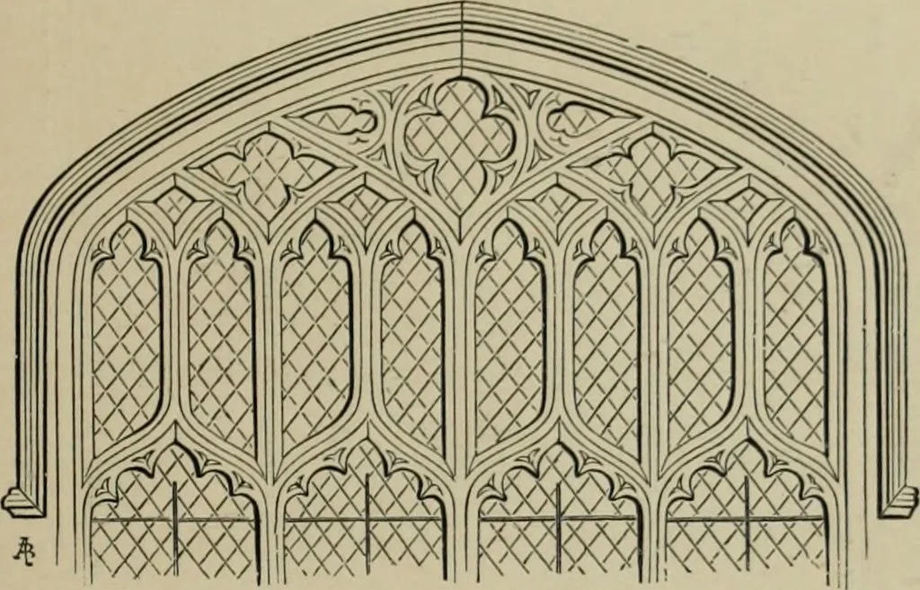 An illustration from An analysis of Gothic architecture. Illustrated by a series of upwards of seven hundred examples of doorways, windows, mouldings, roofs, arches, crosses, panels, buttresses, seats, screens, etc., and accompanied with remarks on the several details of an ecclesiastical edifice, 1903, leaf 48