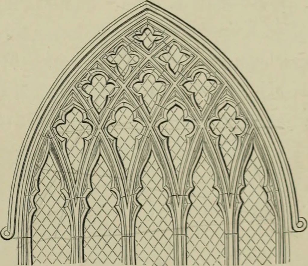 An illustration from An analysis of Gothic architecture. Illustrated by a series of upwards of seven hundred examples of doorways, windows, mouldings, roofs, arches, crosses, panels, buttresses, seats, screens, etc., and accompanied with remarks on the several details of an ecclesiastical edifice, 1903, leaf 58
