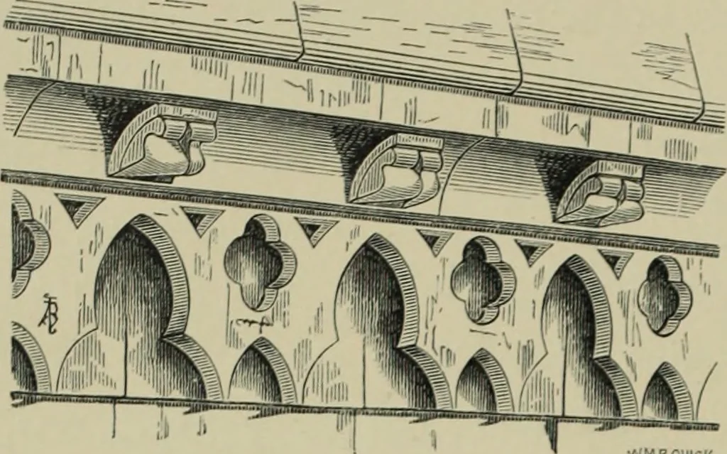 An illustration from An analysis of Gothic architecture. Illustrated by a series of upwards of seven hundred examples of doorways, windows, mouldings, roofs, arches, crosses, panels, buttresses, seats, screens, etc., and accompanied with remarks on the several details of an ecclesiastical edifice, 1903, leaf 73