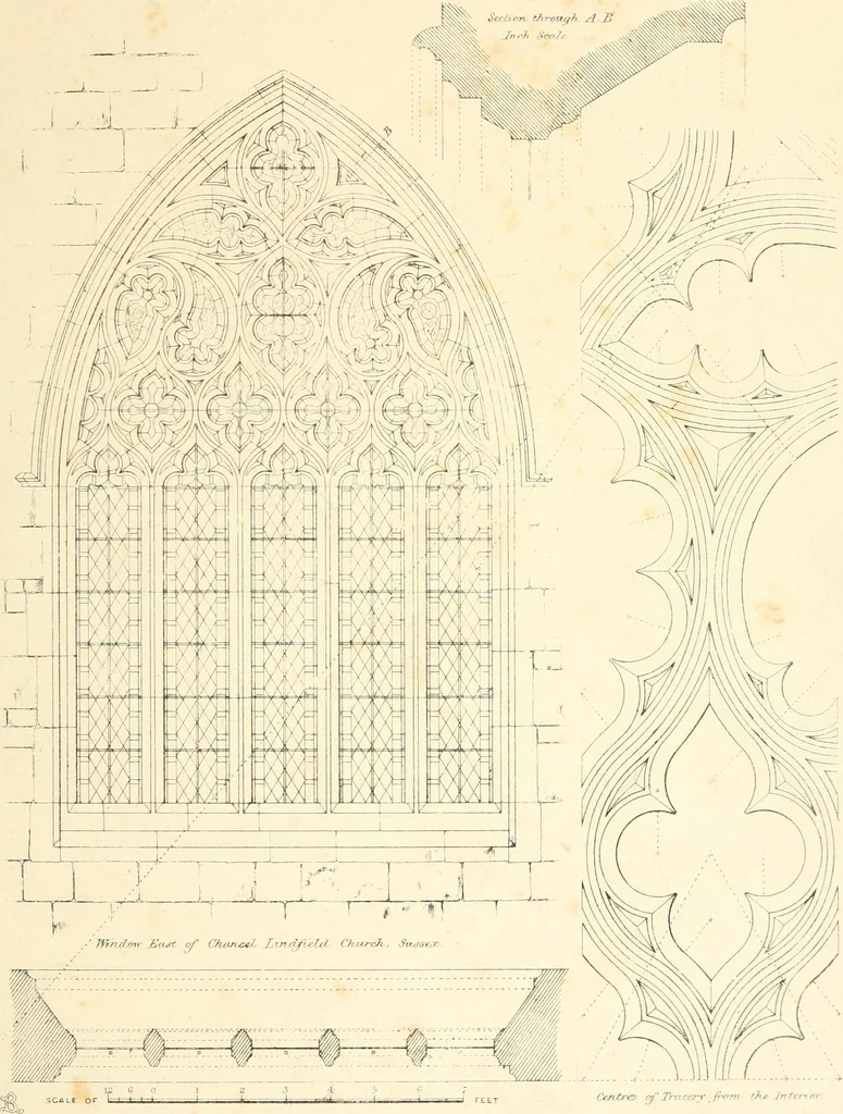 An illustration from An analysis of Gothick architecture : illustrated by a series of upwards of seven hundred examples of doorways, windows, etc., and accompanied with remarks on the several details of an ecclesiastical edifice, 1849, leaf 100