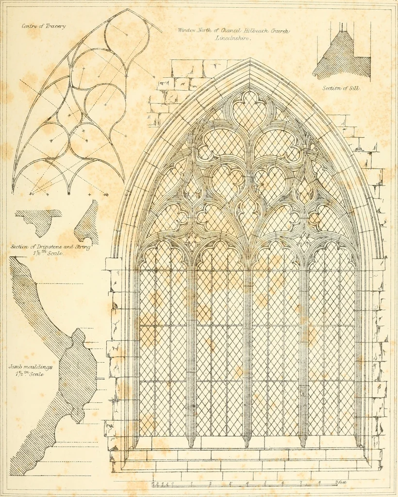 An illustration from An analysis of Gothick architecture : illustrated by a series of upwards of seven hundred examples of doorways, windows, etc., and accompanied with remarks on the several details of an ecclesiastical edifice, 1849, leaf 102
