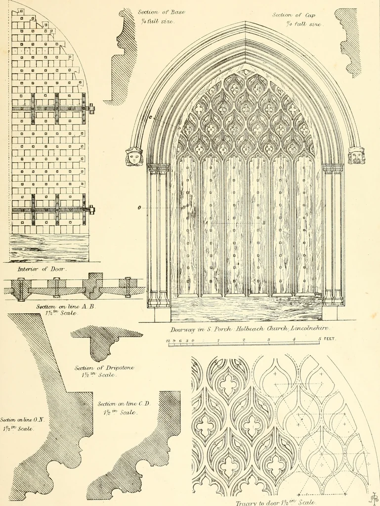 An illustration from An analysis of Gothick architecture : illustrated by a series of upwards of seven hundred examples of doorways, windows, etc., and accompanied with remarks on the several details of an ecclesiastical edifice, 1849, leaf 108