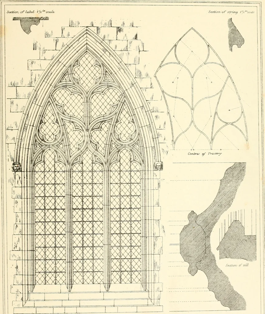 An illustration from An analysis of Gothick architecture : illustrated by a series of upwards of seven hundred examples of doorways, windows, etc., and accompanied with remarks on the several details of an ecclesiastical edifice, 1849, leaf 110