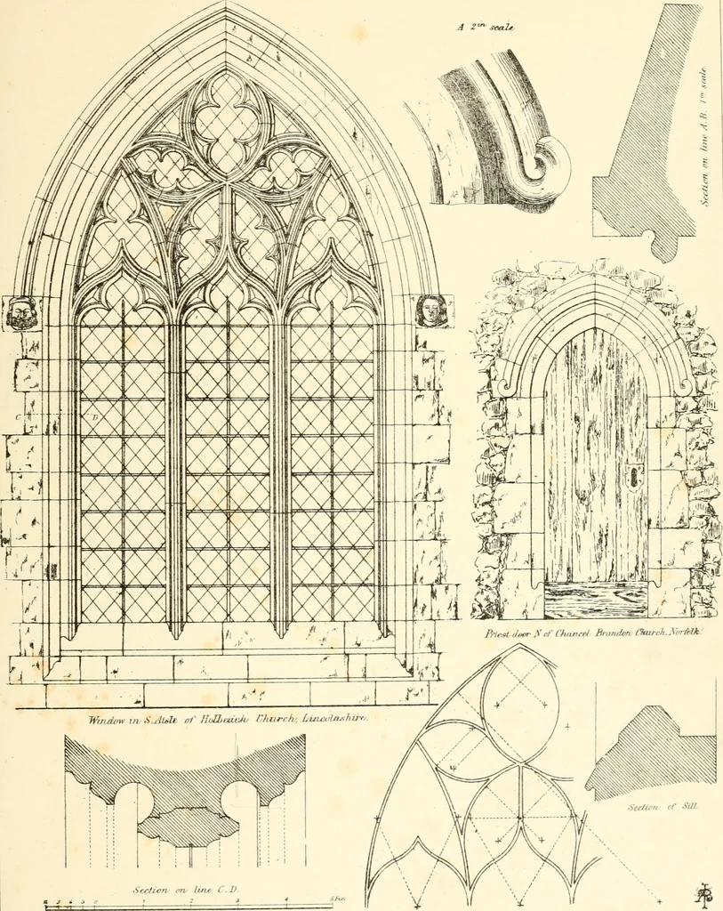 An illustration from An analysis of Gothick architecture : illustrated by a series of upwards of seven hundred examples of doorways, windows, etc., and accompanied with remarks on the several details of an ecclesiastical edifice, 1849, leaf 112