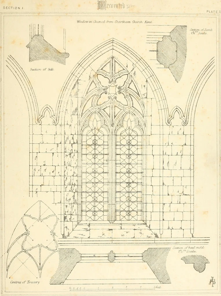 An illustration from An analysis of Gothick architecture : illustrated by a series of upwards of seven hundred examples of doorways, windows, etc., and accompanied with remarks on the several details of an ecclesiastical edifice, 1849, leaf 132