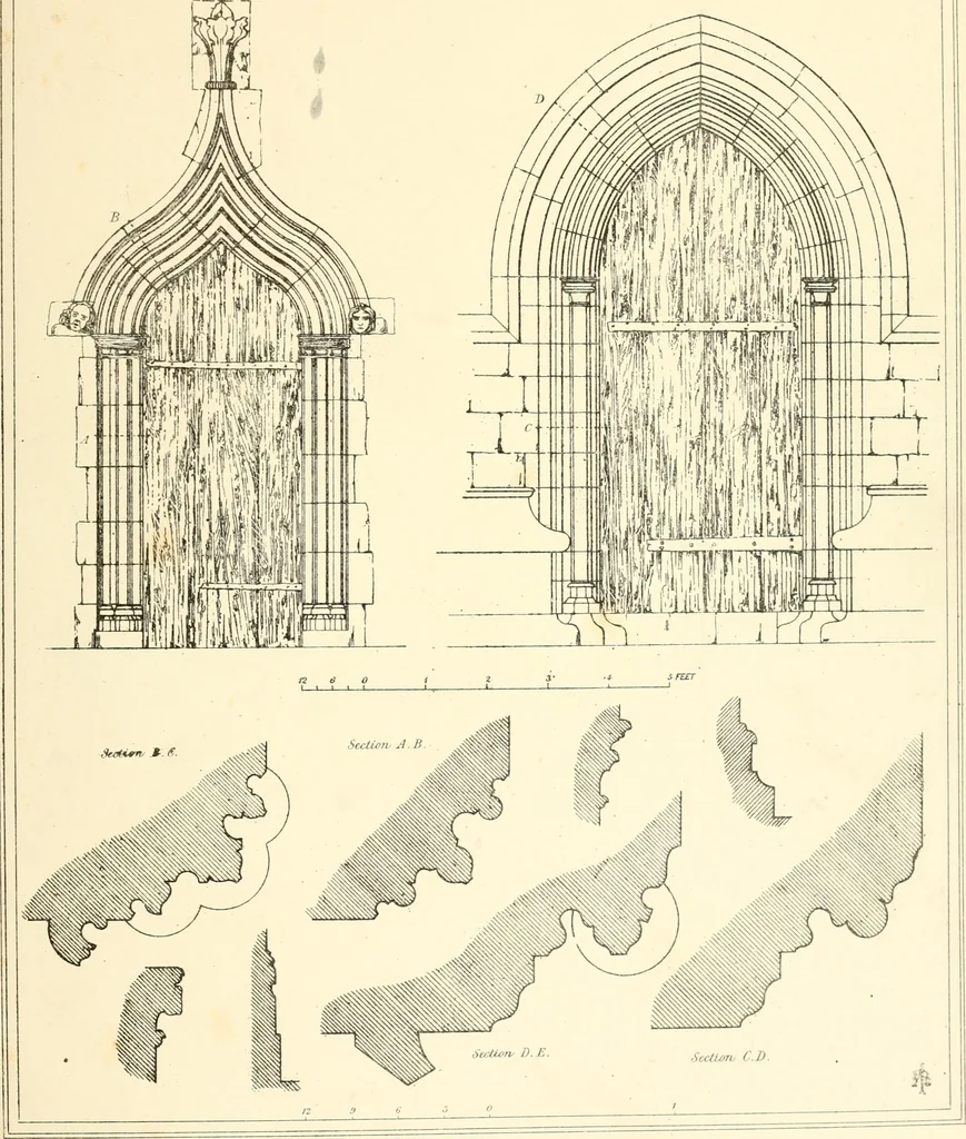 An illustration from An analysis of Gothick architecture : illustrated by a series of upwards of seven hundred examples of doorways, windows, etc., and accompanied with remarks on the several details of an ecclesiastical edifice, 1849, leaf 134
