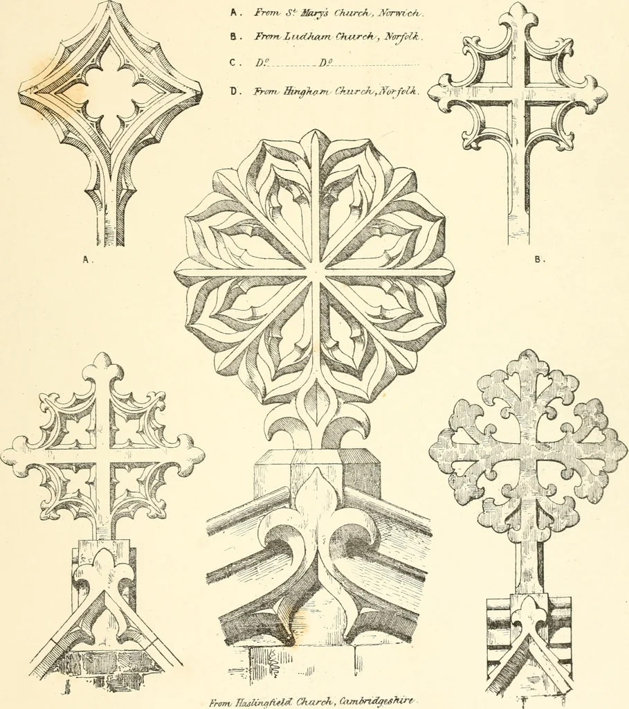 An illustration from An analysis of Gothick architecture : illustrated by a series of upwards of seven hundred examples of doorways, windows, etc., and accompanied with remarks on the several details of an ecclesiastical edifice, 1849, leaf 154