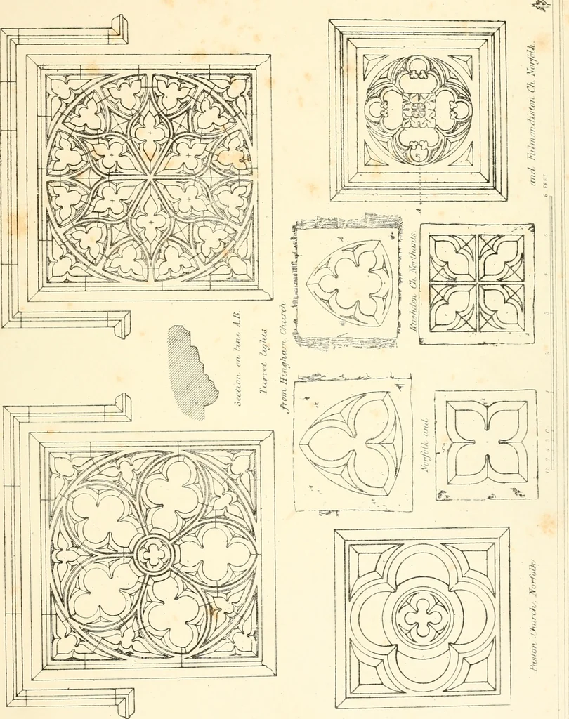 An illustration from An analysis of Gothick architecture : illustrated by a series of upwards of seven hundred examples of doorways, windows, etc., and accompanied with remarks on the several details of an ecclesiastical edifice, 1849, leaf 160