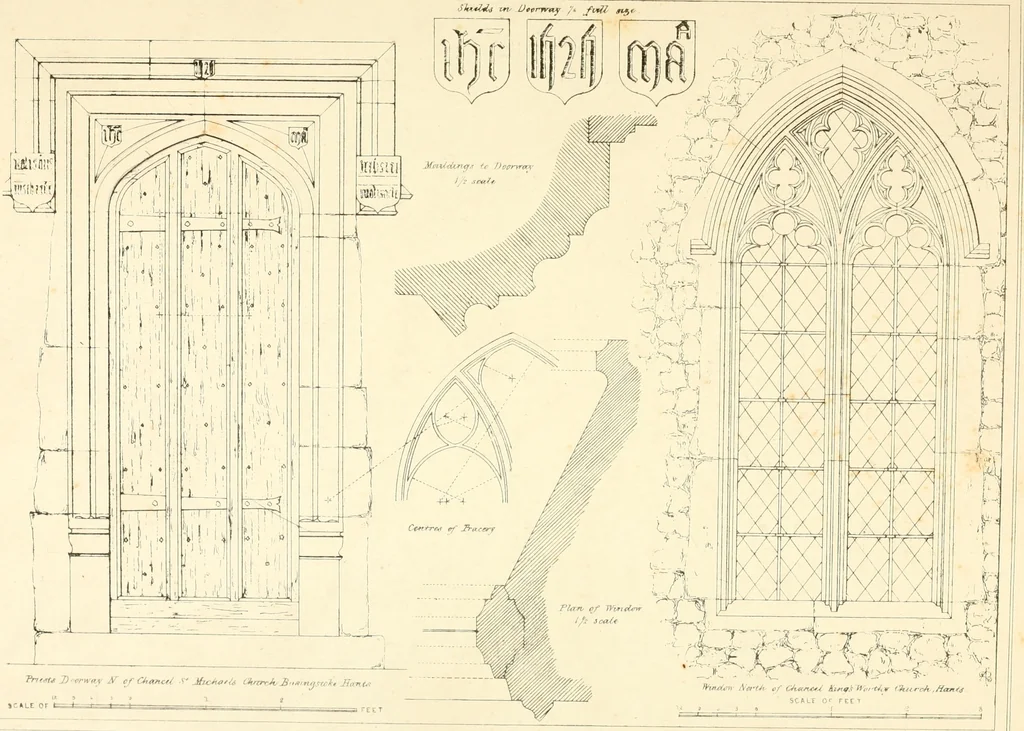 An illustration from An analysis of Gothick architecture : illustrated by a series of upwards of seven hundred examples of doorways, windows, etc., and accompanied with remarks on the several details of an ecclesiastical edifice, 1849, leaf 170