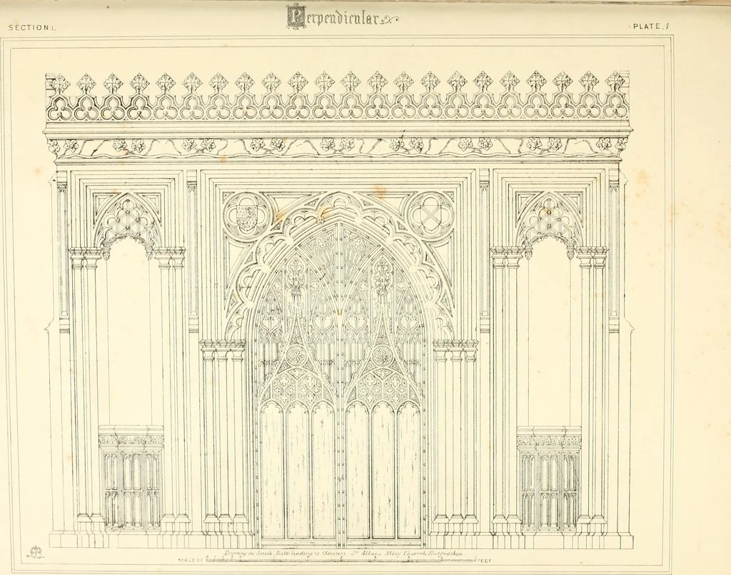 An illustration from An analysis of Gothick architecture : illustrated by a series of upwards of seven hundred examples of doorways, windows, etc., and accompanied with remarks on the several details of an ecclesiastical edifice, 1849, leaf 176
