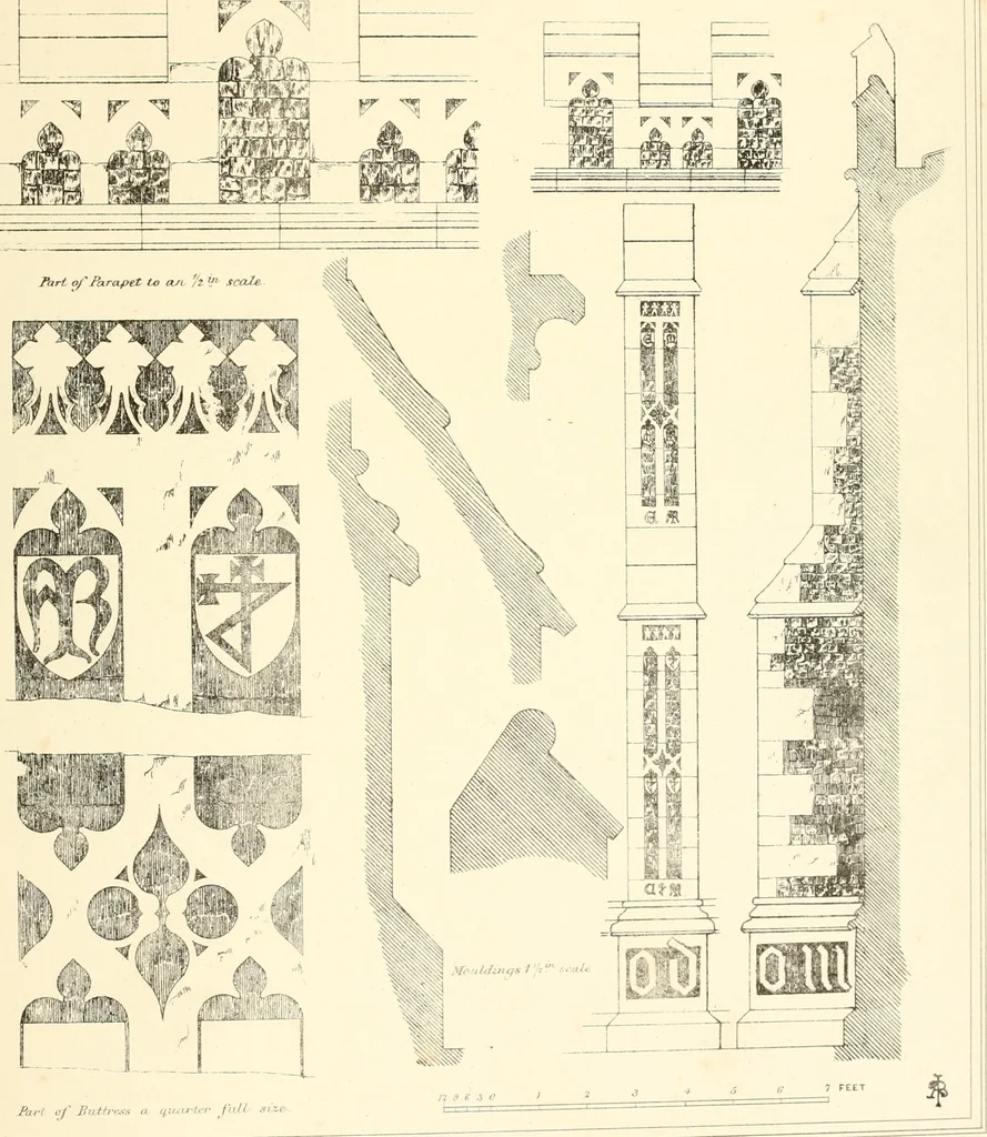 An illustration from An analysis of Gothick architecture : illustrated by a series of upwards of seven hundred examples of doorways, windows, etc., and accompanied with remarks on the several details of an ecclesiastical edifice, 1849, leaf 188