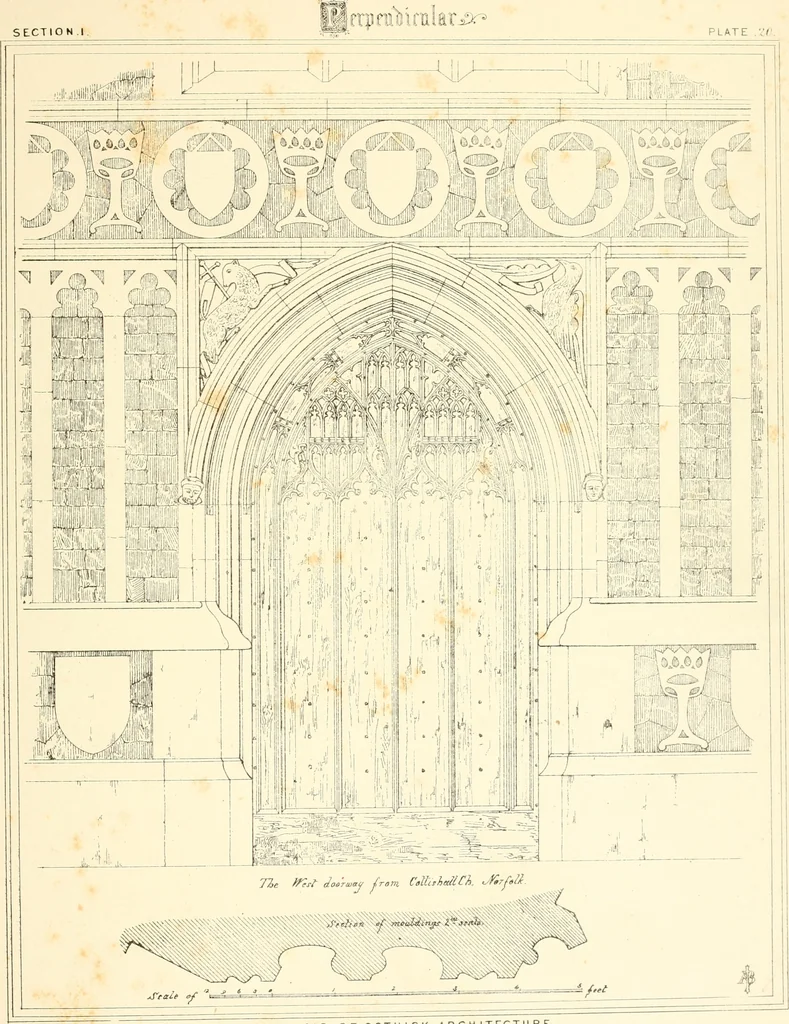 An illustration from An analysis of Gothick architecture : illustrated by a series of upwards of seven hundred examples of doorways, windows, etc., and accompanied with remarks on the several details of an ecclesiastical edifice, 1849, leaf 206