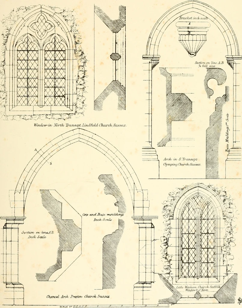 An illustration from An analysis of Gothick architecture : illustrated by a series of upwards of seven hundred examples of doorways, windows, etc., and accompanied with remarks on the several details of an ecclesiastical edifice, 1849, leaf 40