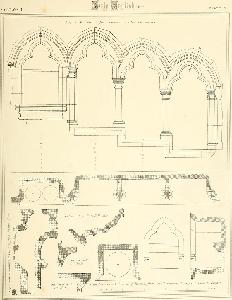 An illustration from An analysis of Gothick architecture : illustrated by a series of upwards of seven hundred examples of doorways, windows, etc., and accompanied with remarks on the several details of an ecclesiastical edifice, 1849, leaf 42