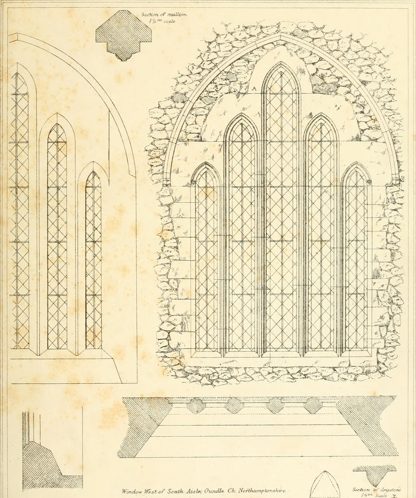 An illustration from An analysis of Gothick architecture : illustrated by a series of upwards of seven hundred examples of doorways, windows, etc., and accompanied with remarks on the several details of an ecclesiastical edifice, 1849, leaf 44