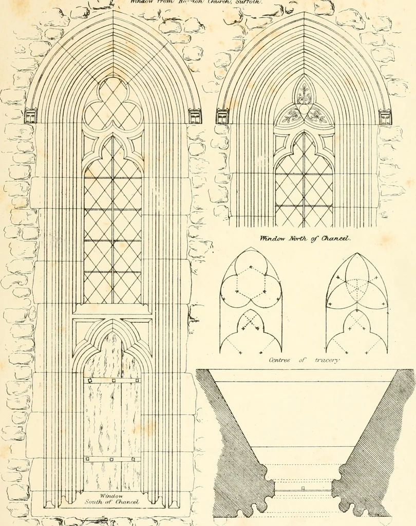 An illustration from An analysis of Gothick architecture : illustrated by a series of upwards of seven hundred examples of doorways, windows, etc., and accompanied with remarks on the several details of an ecclesiastical edifice, 1849, leaf 46