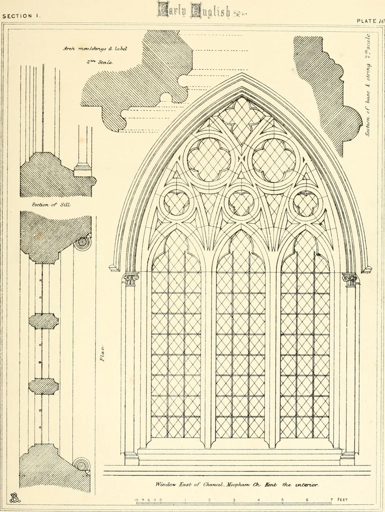 An illustration from An analysis of Gothick architecture : illustrated by a series of upwards of seven hundred examples of doorways, windows, etc., and accompanied with remarks on the several details of an ecclesiastical edifice, 1849, leaf 50