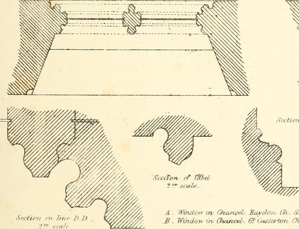 An illustration from An analysis of Gothick architecture : illustrated by a series of upwards of seven hundred examples of doorways, windows, etc., and accompanied with remarks on the several details of an ecclesiastical edifice, 1849, leaf 54