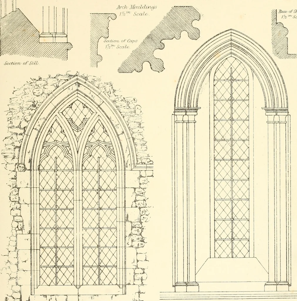 An illustration from An analysis of Gothick architecture : illustrated by a series of upwards of seven hundred examples of doorways, windows, etc., and accompanied with remarks on the several details of an ecclesiastical edifice, 1849, leaf 64