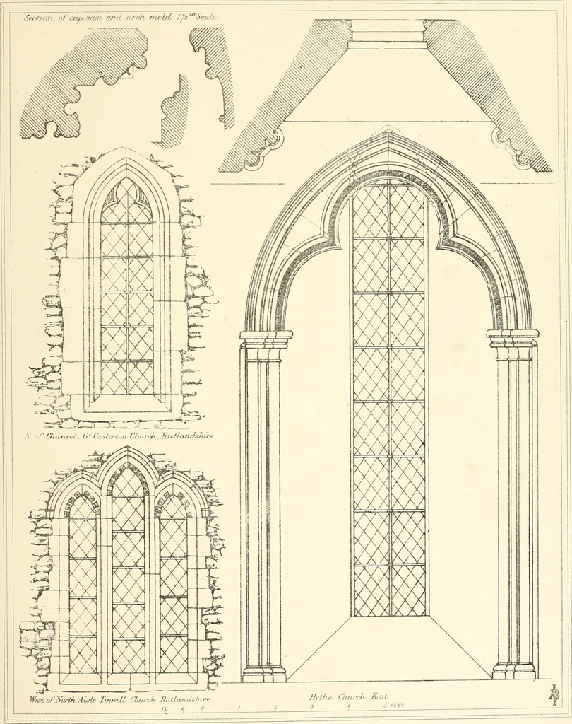 An illustration from An analysis of Gothick architecture : illustrated by a series of upwards of seven hundred examples of doorways, windows, etc., and accompanied with remarks on the several details of an ecclesiastical edifice, 1849, leaf 70